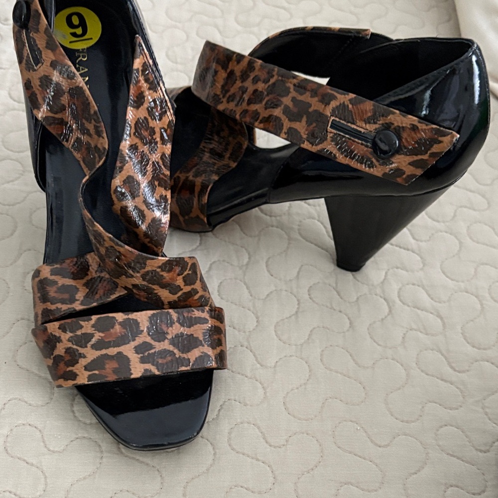 Franco Sarto Black and Brown Leopard Heels